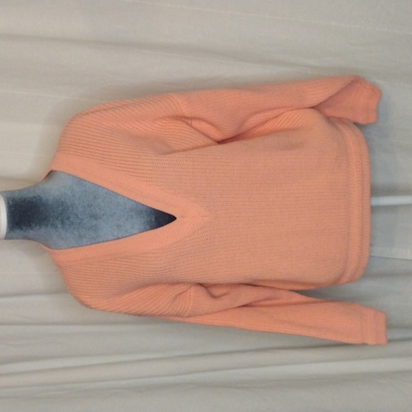 Vintage Sweaters - Vintage 80s Chunky Peach Sweater Super Deep V-Neck